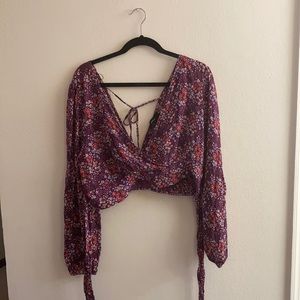 Long sleeve Plum floral crop top
